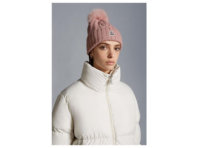 Kaschmir-Beanie mit Fuchsfell-Bommel mit Moncler Logo Patch Rot - Ansicht 2