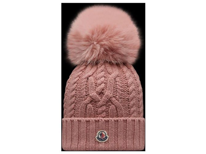 Kaschmir-Beanie mit Fuchsfell-Bommel mit Moncler Logo Patch Rot - Ansicht 3