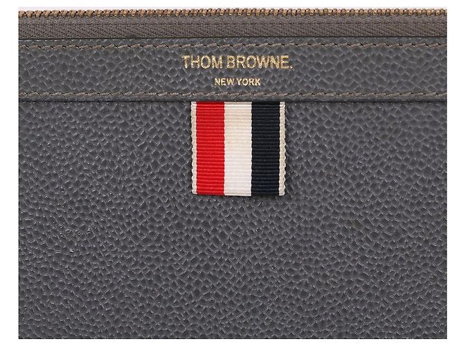 Thom Browne Pochette à rayures grise Taille M Marron - vue 2