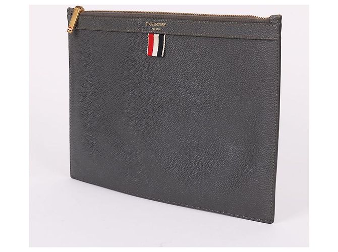 Thom Browne Pochette à rayures grise Taille M Marron - vue 3