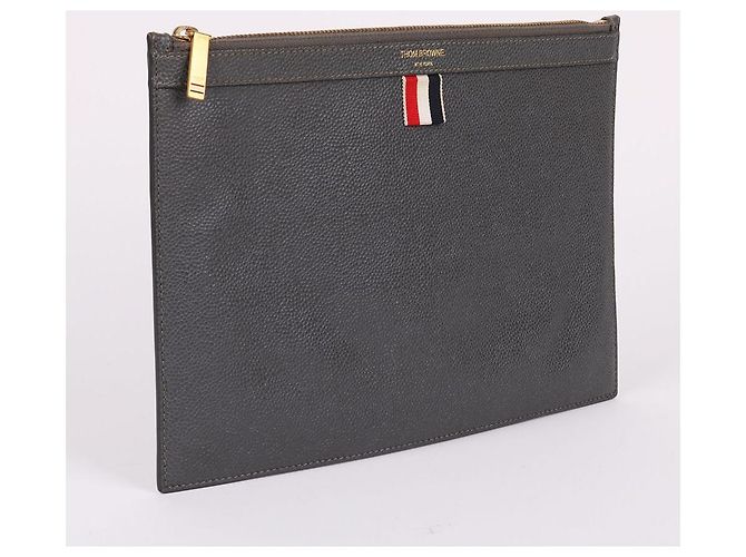 Thom Browne Pochette à rayures grise Taille M Marron - vue 4