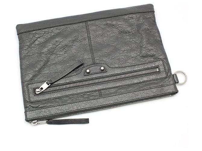 Balenciaga Clutch Medium Classic Motor Clip Grigio Marrone - vista 3