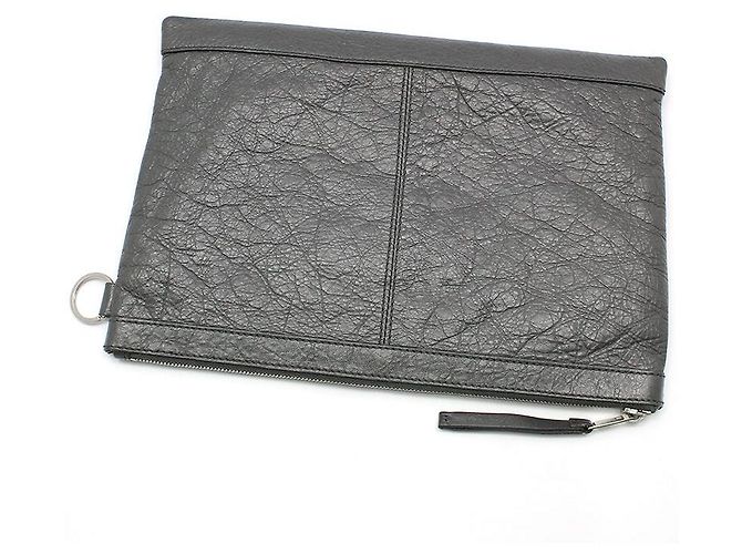 Balenciaga Clutch Medium Classic Motor Clip Grigio Marrone - vista 4
