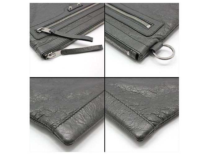 Balenciaga Clutch Medium Classic Motor Clip Grigio Marrone - vista 8