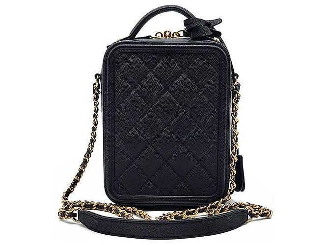 Chanel Caviar Cosmetic Tote and Shoulder Bag Black - view 3