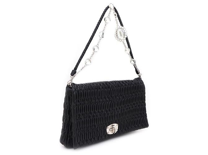 Miu Miu Clutch e borsa a tracolla in nappa trapuntata con catena di cristalli Nero - vista 2