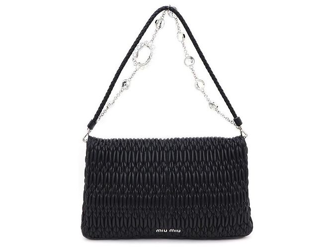 Miu Miu Clutch e borsa a tracolla in nappa trapuntata con catena di cristalli Nero - vista 3