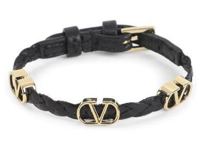 Valentino Bracciale in pelle di vitello con logo signature Nero - vista 4