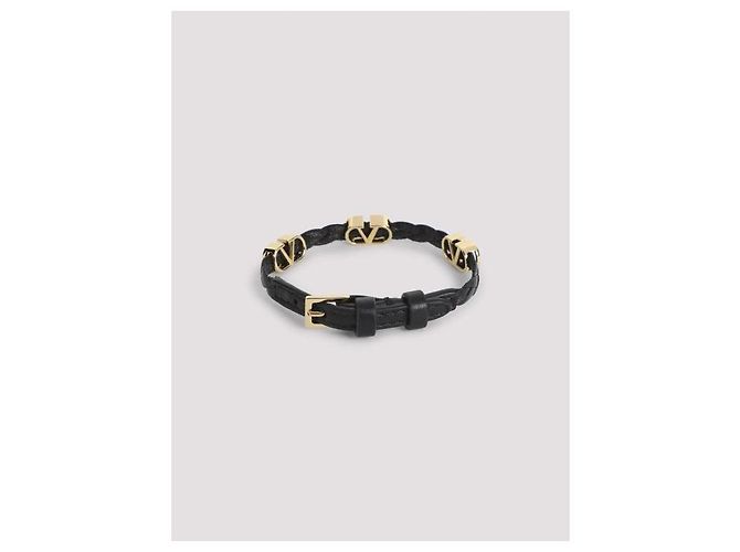 Valentino Bracciale in pelle di vitello con logo signature Nero - vista 5