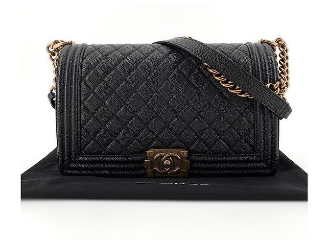 Chanel Borsa Boy Caviar Gold New Medium a Spalla Nero - vista 11