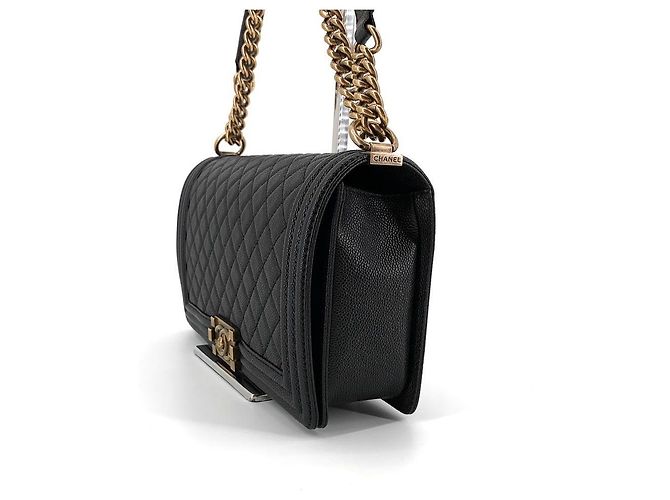 Chanel Borsa Boy Caviar Gold New Medium a Spalla Nero - vista 4