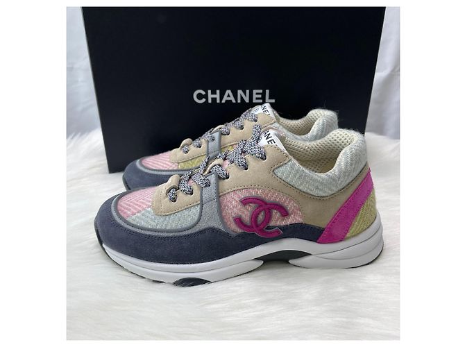 Chanel Sneakers in scamoso e tweed con logo CC Multicolore - vista 4