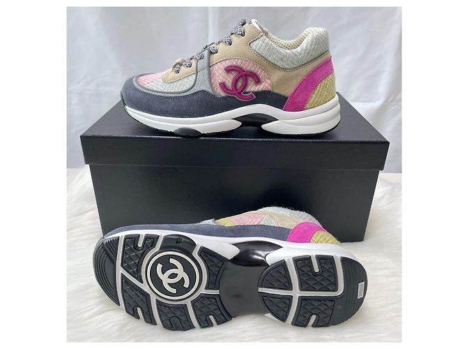 Chanel Sneakers in scamoso e tweed con logo CC Multicolore - vista 6