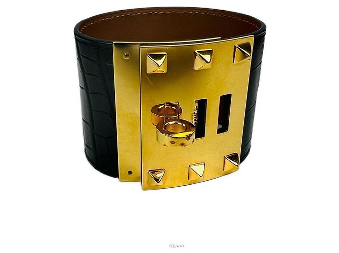 Hermès Bracciale Kelly Dock Crocodile Placcato Oro
Bracciale con Timbro Nero - vista 2