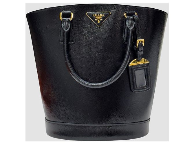Prada Borsa bucket Saffiano vernice nero lucido - vista 2
