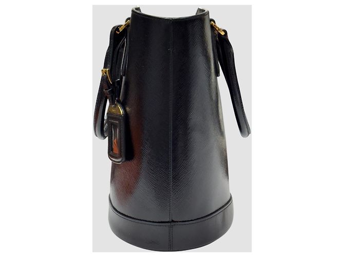 Prada Borsa bucket Saffiano vernice nero lucido - vista 4