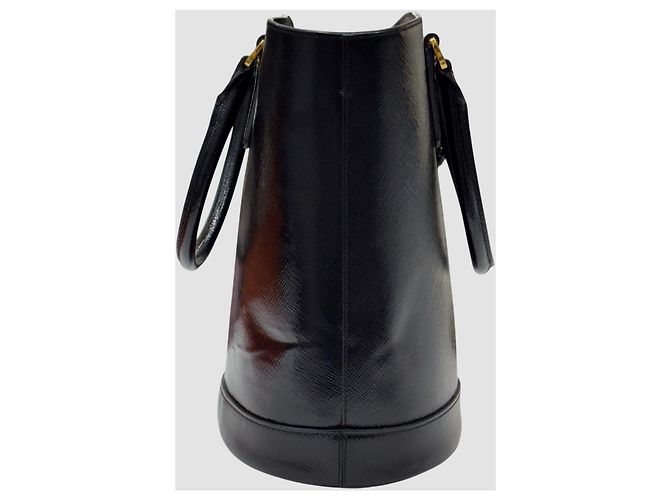 Prada Borsa bucket Saffiano vernice nero lucido - vista 5