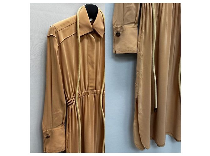 Fendi Abito midi in seta con cintura a corda Arancione - vista 3