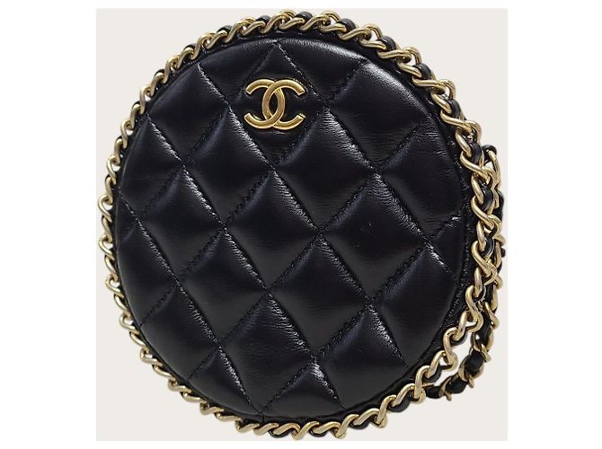 Chanel Borsa a tracolla rotonda con croce running e catena dorata in pelle di agnello nera Nero - vista 2
