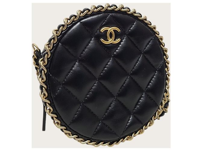 Chanel Borsa a tracolla rotonda con croce running e catena dorata in pelle di agnello nera Nero - vista 3