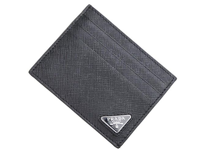 Prada Saffiano Triangle Card Holder Black - view 7