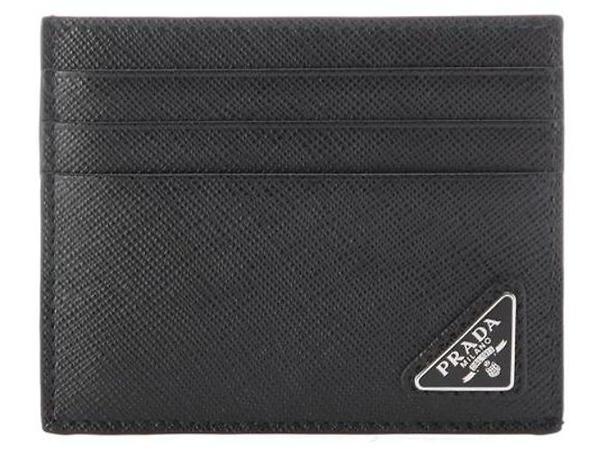 Prada Saffiano Triangle Card Holder Black - view 8