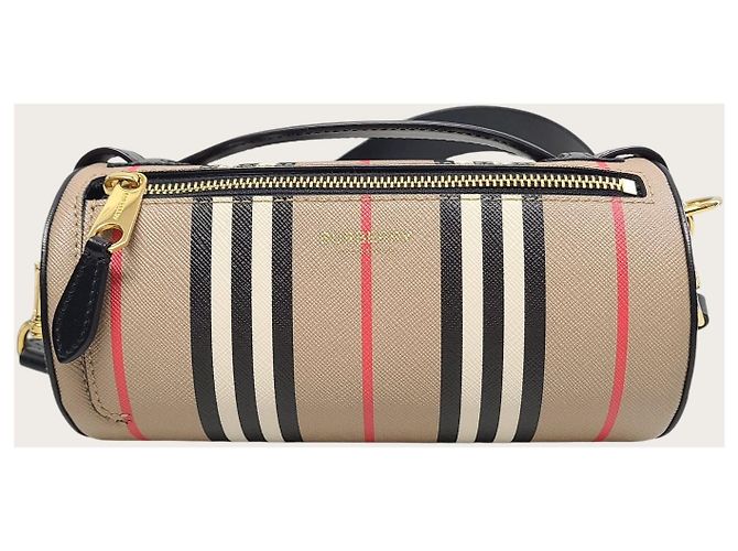 Burberry Borsa cilindrica con tracolla in tela Icon Stripe Marrone - vista 2