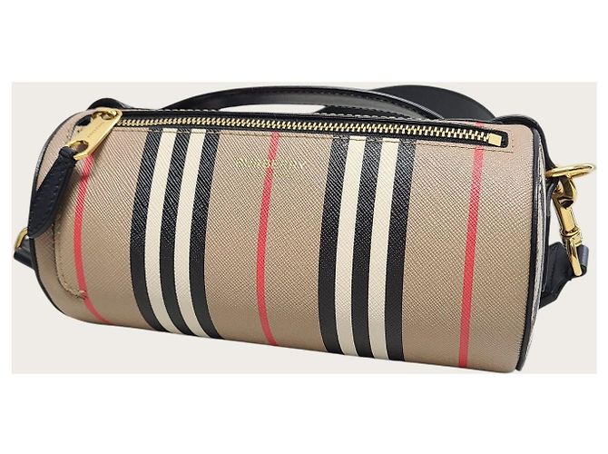Burberry Borsa cilindrica con tracolla in tela Icon Stripe Marrone - vista 3