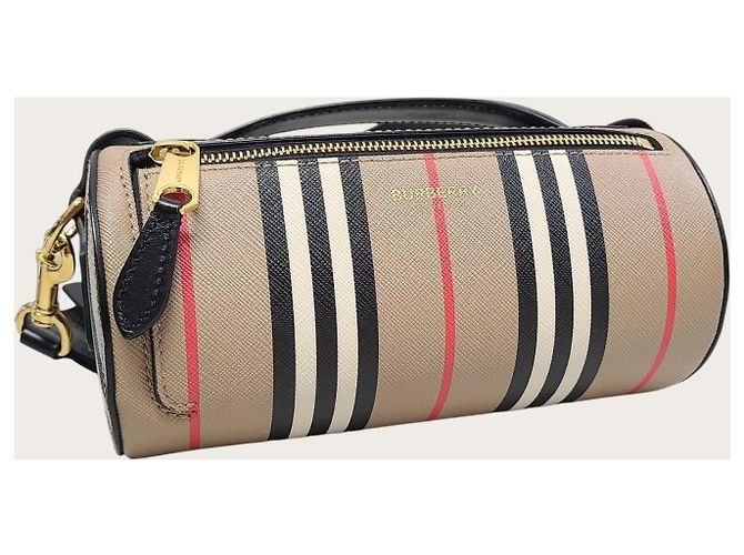 Burberry Borsa cilindrica con tracolla in tela Icon Stripe Marrone - vista 4