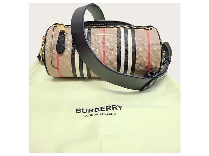 Burberry Borsa cilindrica con tracolla in tela Icon Stripe Marrone - vista 8
