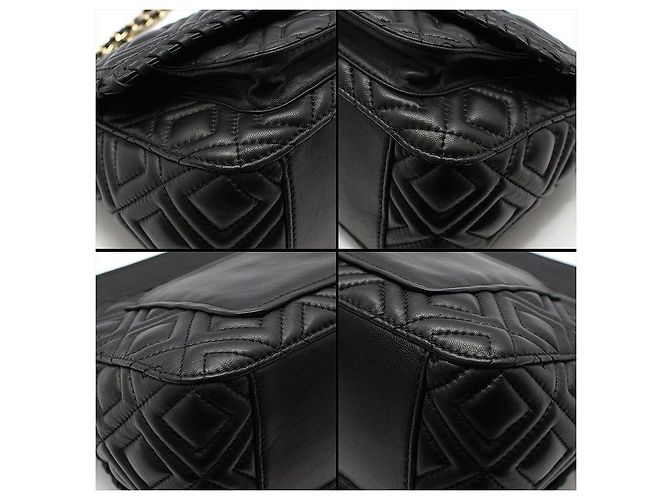 Tory Burch Bolsa de ombro Marion em couro acolchoado preto com corrente dourada - vista 9
