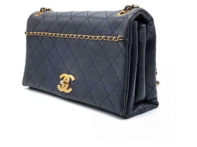 Chanel Borsa a tracolla con catena in pelle di vitello Blu - vista 2
