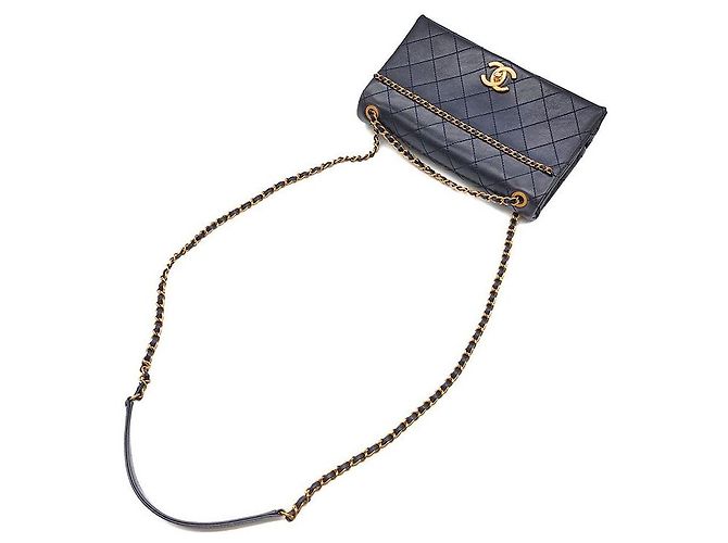 Chanel Borsa a tracolla con catena in pelle di vitello Blu - vista 4