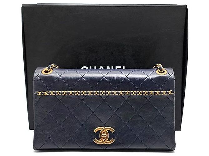 Chanel Borsa a tracolla con catena in pelle di vitello Blu - vista 8