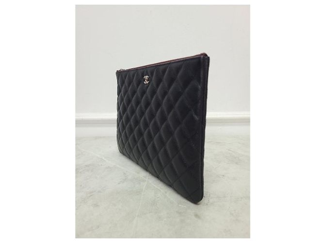 Chanel Clutch Medium Black Caviar CC Logo Silver Nero - vista 2