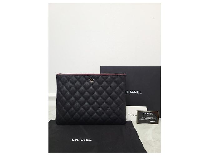 Chanel Clutch Medium Black Caviar CC Logo Silver Nero - vista 6