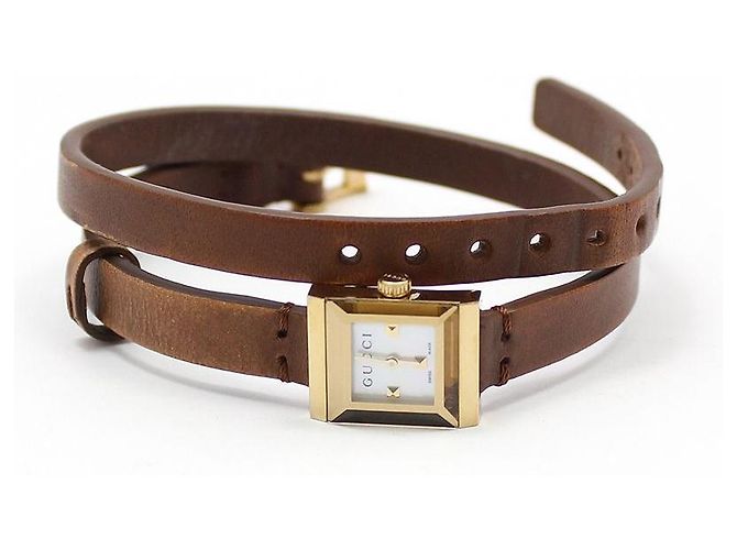 Gucci Reloj de cuarzo cuadrado de doble correa, chapado en oro Castaño - vista 3