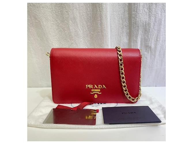 Prada Borsa a tracolla Saffiano Lux Chain Rosso - vista 2