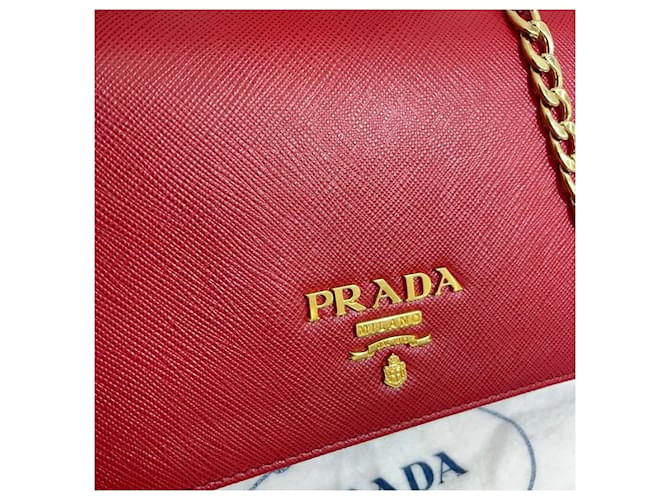 Prada Borsa a tracolla Saffiano Lux Chain Rosso - vista 3