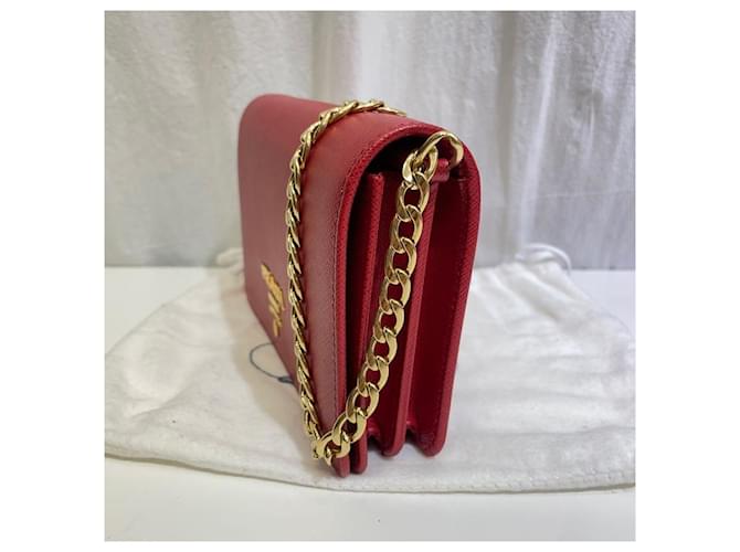 Prada Borsa a tracolla Saffiano Lux Chain Rosso - vista 4