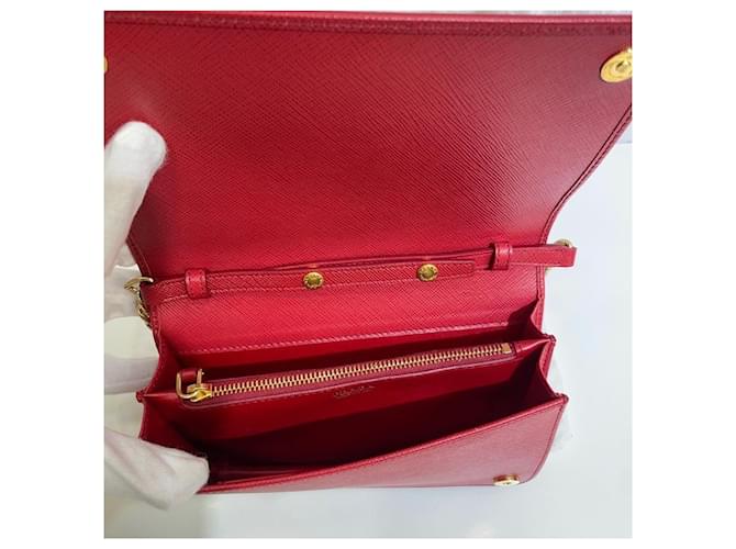 Prada Borsa a tracolla Saffiano Lux Chain Rosso - vista 5