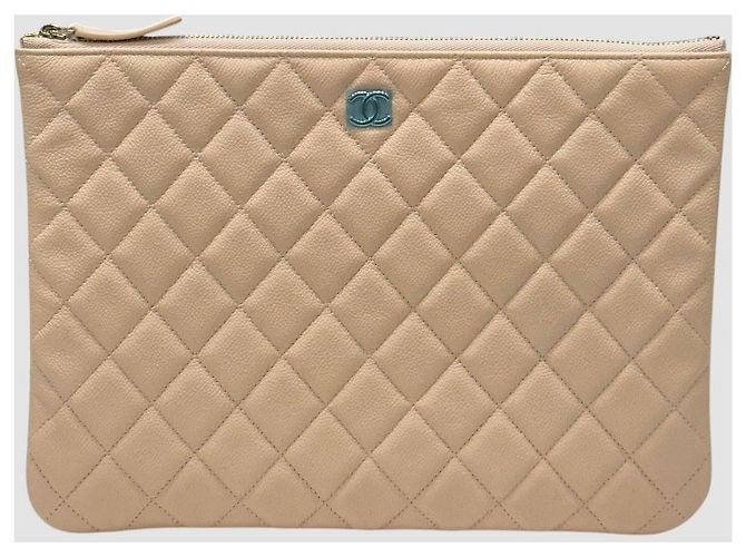 Timeless Chanel Clutch Classic Medium Rosa Beige Caviar con Chip Marrone - vista 2