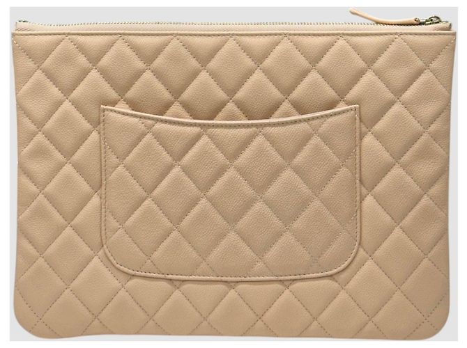 Timeless Chanel Clutch Classic Medium Rosa Beige Caviar con Chip Marrone - vista 7