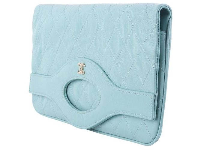 Chanel Clutch pieghevole con patta in pelle di vitello lucida Blu - vista 2