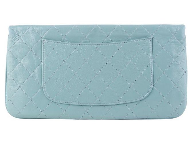 Chanel Clutch pieghevole con patta in pelle di vitello lucida Blu - vista 3