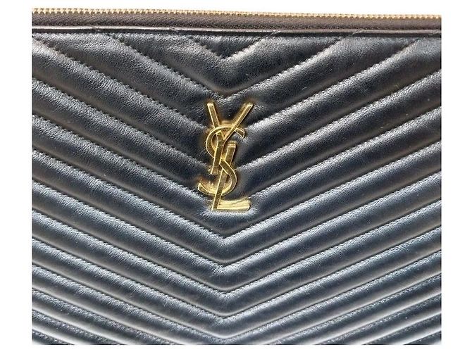 Saint Laurent Clutch Matelassé Monogramma Chevron Nero YSL - vista 4