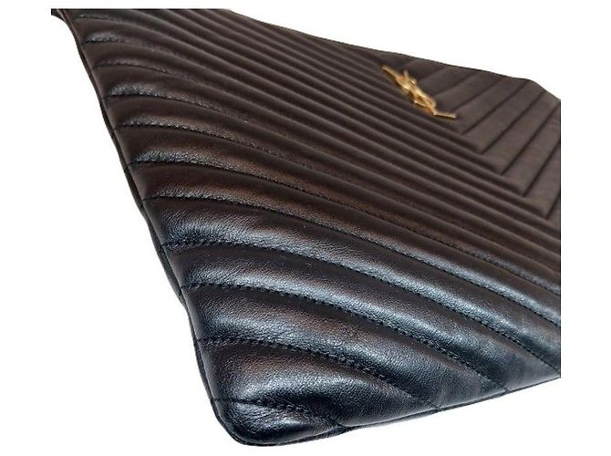 Saint Laurent Clutch Matelassé Monogramma Chevron Nero YSL - vista 5