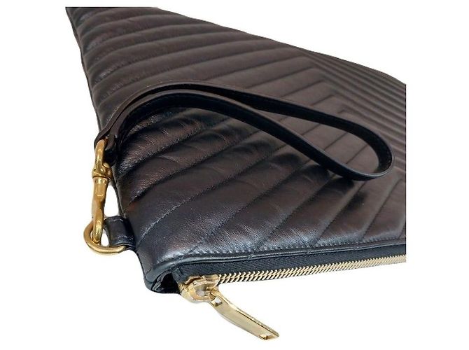 Saint Laurent Clutch Matelassé Monogramma Chevron Nero YSL - vista 6