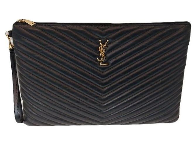 Saint Laurent Clutch Matelassé Monogramma Chevron Nero YSL - vista 7