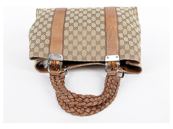Bamboo Gucci Bolsa Tote com acabamento em couro marrom e decoração de bambu - vista 19